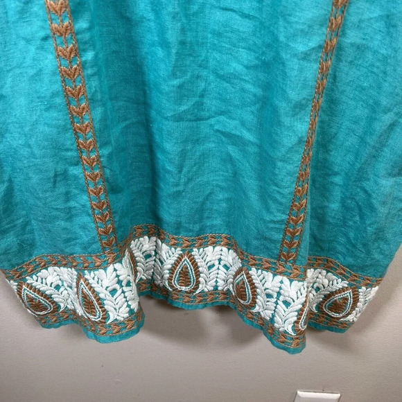 Uncle Frank Embroidered Linen Tunic Dress Size Medium Blue Boho Peasant Vacation - Picture 6 of 11